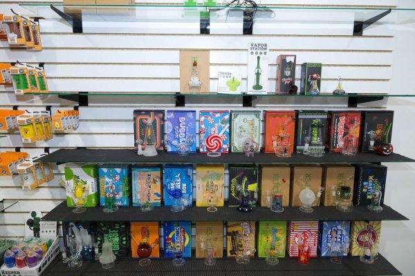 Colorful glass discoveries displayed at Disco Cat