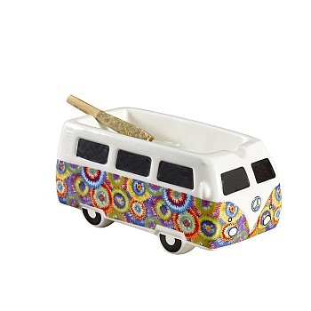 VINTAGE BUS ASHTRAY – COLORFUL FLOWER BURST DESIGN